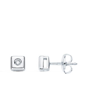 18K PENDIENTES CHATON CUADRADO DIAMANTES 0.030 QTS. PRESION. G-VS2