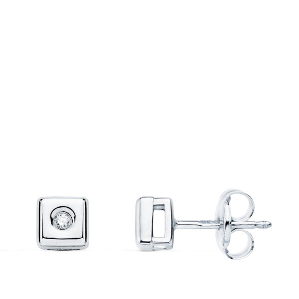 18K PENDIENTES CHATON CUADRADO DIAMANTES 0.030 QTS. PRESION. G-VS2
