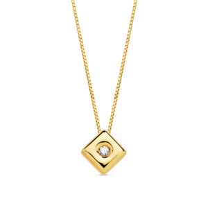 18K GARGANTILLA ORO AMARILLO CHATON ROMBO DIAMANTE 0.015 QTS. G-VS2 CADENA 42 CM