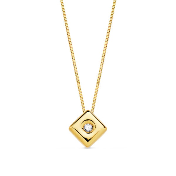 18K GARGANTILLA ORO AMARILLO CHATON ROMBO DIAMANTE 0.015 QTS. G-VS2 CADENA 42 CM