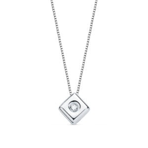 18K GARGANTILLA ORO BLANCO CHATON ROMBO DIAMANTE 0.015 QTS. G-VS2. CADENA 42 CM