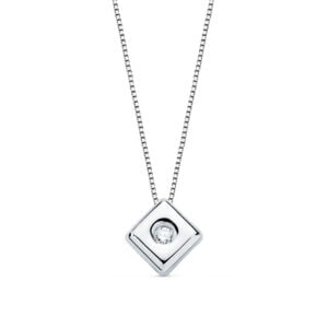18K GARGANTILLA ORO BLANCO CHATON ROMBO DIAMANTE 0.020 QTS. G-VS2. CADENA 42 CM