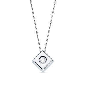 18K GARGANTILLA ORO BLANCO ROMBO DIAMANTE 0.050 QTS. G-VS2. CADENA 42 CM