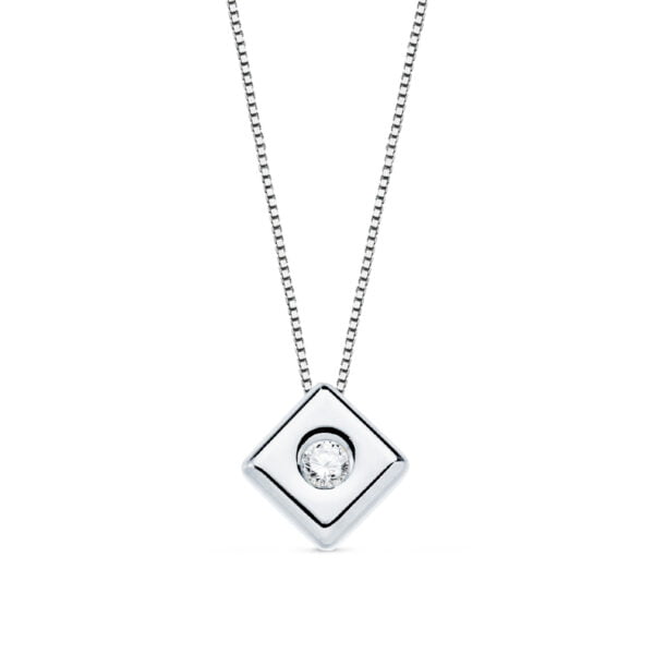 18K GARGANTILLA ORO BLANCO ROMBO DIAMANTE 0.050 QTS. G-VS2. CADENA 42 CM