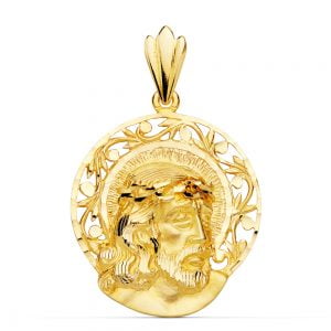 18K CABEZA CRISTO AUREOLA 29X27 MM