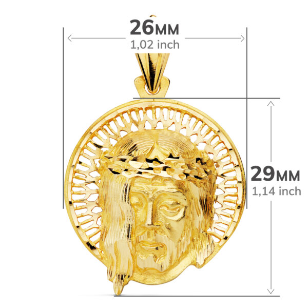 18K CABEZA CRISTO AUREOLA 29X26 MM - Imagen 3