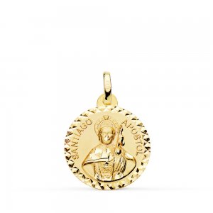 18K MEDALLA SANTIAGO APOSTOL TALLA CRUZADA 18 MM