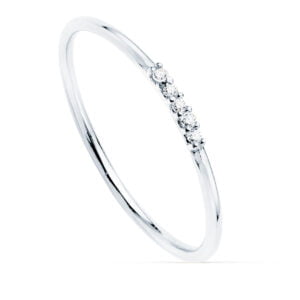 18K SORTIJA ORO BLANCO 5 DIAMANTES 0.025  QTS. CUERPO REDONDO 1 MM