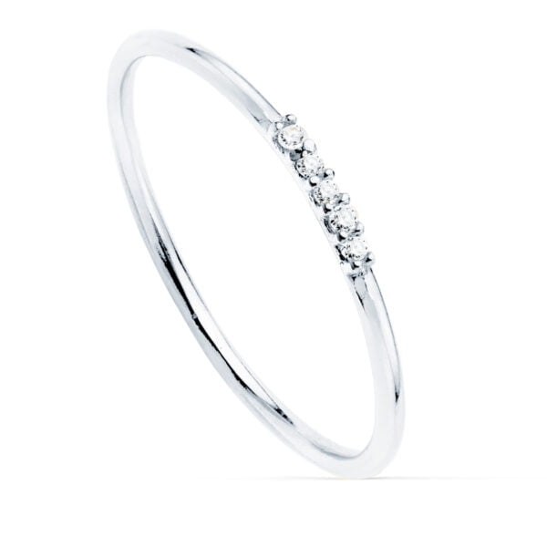 18K SORTIJA ORO BLANCO 5 DIAMANTES 0.025  QTS. CUERPO REDONDO 1 MM