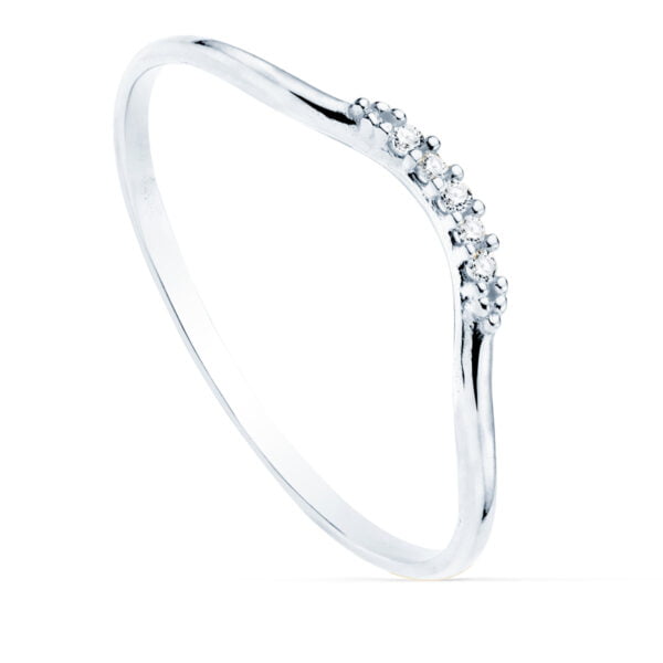 18K SORTIJA ORO BLANCO 5 DIAMANTES 0.025  QTS. G-VS2. CUERPO REDONDO 1 MM