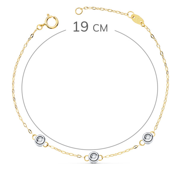 18K PULSERA BICOLOR CADENA FORZADA 19CM TRES DIAMANTES 0.045 QTS.  G-VS2 - Imagen 2