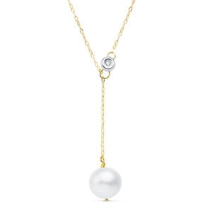 18K GARGANTILLA PERLA 12 MM CADENA 45 CM CHATON DIAMANTE 0.020 QTS G-VS2
