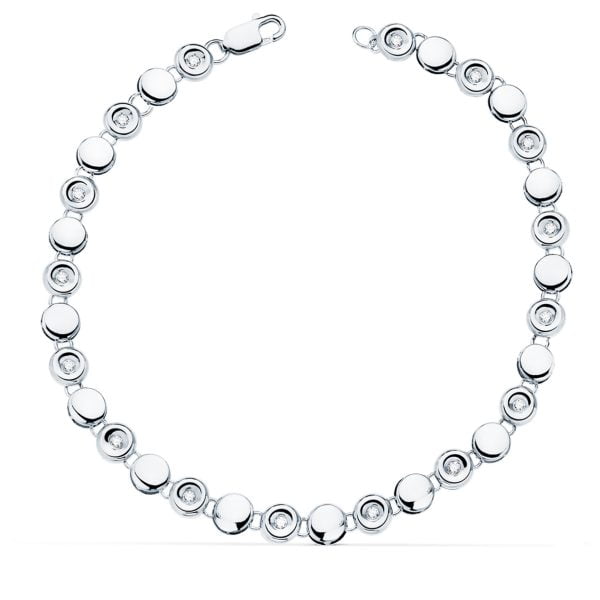 18K PULSERA RIVIERE ORO BLANCO 16 DIAMANTES 0.240 QTS.  4.85 MM G-VS2. 18.5 CM