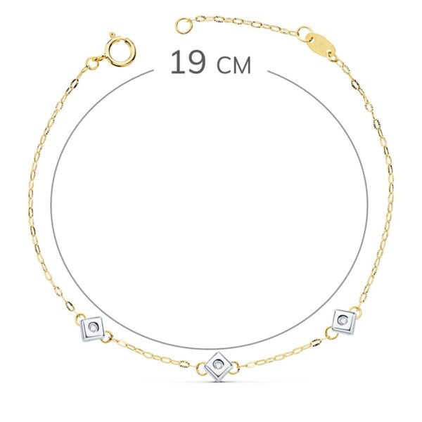 18K PULSERA ORO BICOLOR CHATON DE 3 ROMBOS CON DIAMANTES SI-H 0.045  QTS. 17 CM - Imagen 3