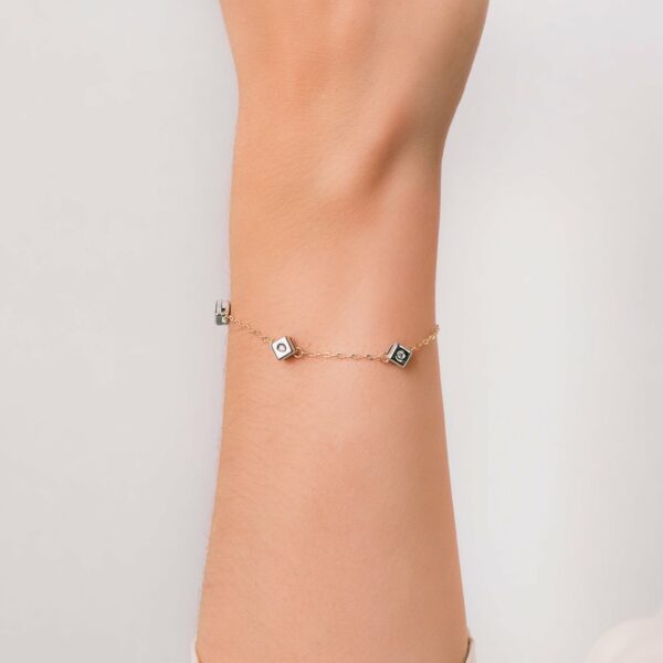 18K PULSERA ORO BICOLOR CHATON DE 3 ROMBOS CON DIAMANTES SI-H 0.045  QTS. 17 CM - Imagen 2