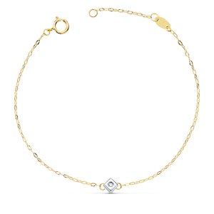 18K PULSERA ORO BICOLOR CHATON DE ROMBO CON DIAMANTE SI-H 0.015  QTS. 19 CM