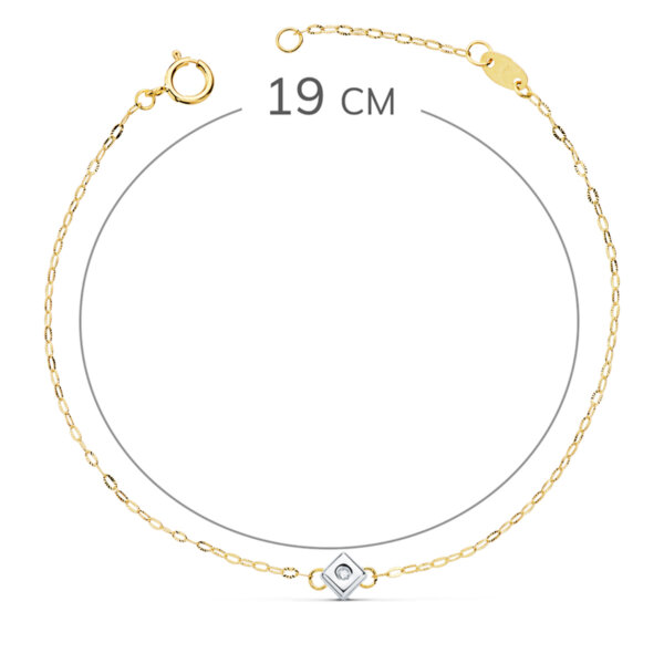 18K PULSERA ORO BICOLOR CHATON DE ROMBO CON DIAMANTE SI-H 0.015  QTS. 19 CM - Imagen 2