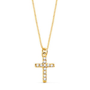 18K GARGANTILLA CRUZ 8.5X 6.5MM11 DIAMANTES 0.05QT.CADENA VENECIANA 45CM G-VS2