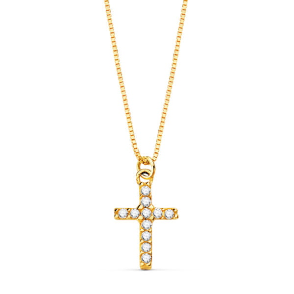 18K GARGANTILLA CRUZ 8.5X 6.5MM11 DIAMANTES 0.05QT.CADENA VENECIANA 45CM G-VS2