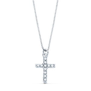 18K GARGANTILLA CRUZ 8.5X6.5MM11 DIAMANTES 0.05QT.CADENA VENECIANA 45CM G-VS2