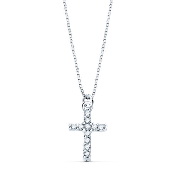 18K GARGANTILLA CRUZ 8.5X6.5MM11 DIAMANTES 0.05QT.CADENA VENECIANA 45CM G-VS2