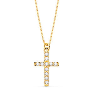 18K GARGANTILLA CRUZ 11X8 MM 11 DIAMANTES 0.09QT. CADENA VENECIANA 45CM G-VS2