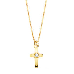 18K GARGANTILLA CRUZ 8X4.5MM1 DIAMANTE 0.015QT. CADENA VENECIANA 45CM G-VS2