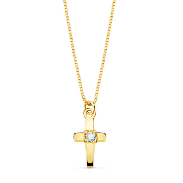 18K GARGANTILLA CRUZ 8X4.5MM1 DIAMANTE 0.015QT. CADENA VENECIANA 45CM G-VS2