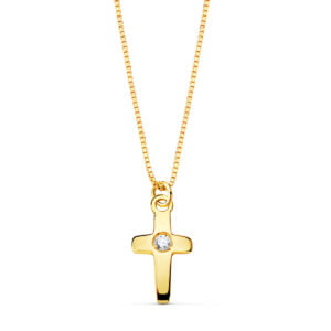 18K GARGANTILLA CRUZ 8X5MM 1 DIAMANTE 0.015QT. CADENA VENECIANA 45CM G-VS2