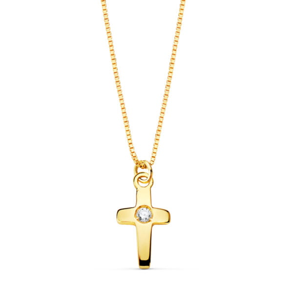 18K GARGANTILLA CRUZ 8X5MM 1 DIAMANTE 0.015QT. CADENA VENECIANA 45CM G-VS2
