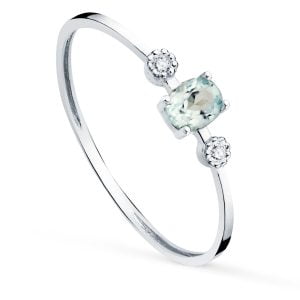 18K SORTIJA ORO BLANCO Y DIAMANTES 0.016  QTS. G-VS2 AGUAMARINA 4X3MMCUERPO 1 MM