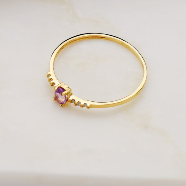 18K SORTIJA DIAMANTES 0.030 QT+ OVAL AMATISTA NATURAL 4X3 MM CUERPO 1.30 MM - Imagen 2