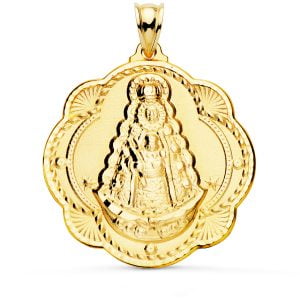 18K MEDALLA VIRGEN DEL ROCIO PANDERETA 40X36 MM