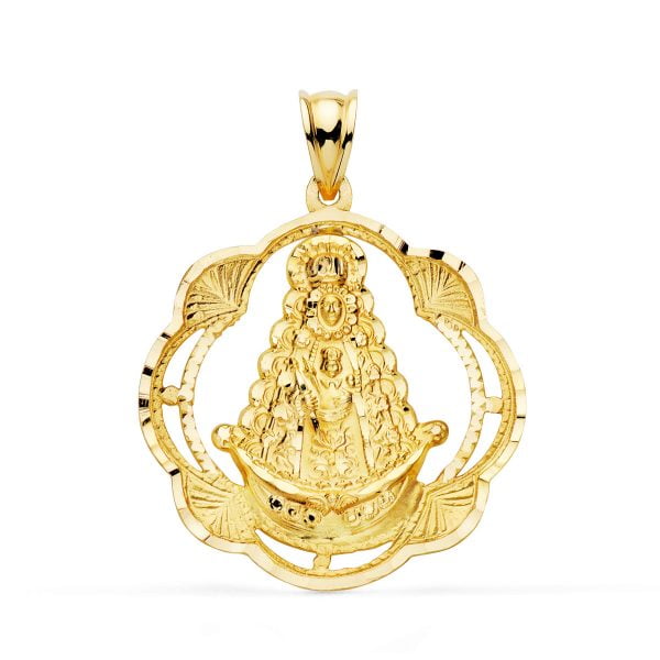 18K MEDALLA VIRGEN DEL ROCIO PANDERETA 31X28 MM