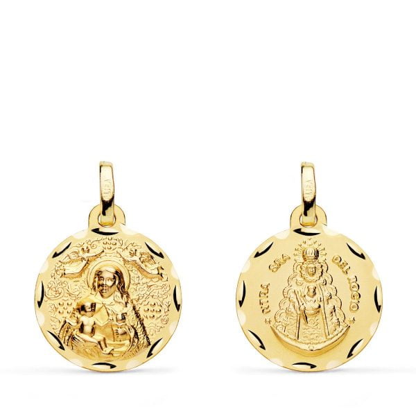 18K MEDALLA ESCAPULARIO VIRGEN DE LA CINTA Y VIRGEN DEL ROCIO 16 MM