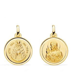 18K MEDALLA ESCAPULARIO VIRGEN DEL ROCIO Y CORAZON JESUS 18 MM
