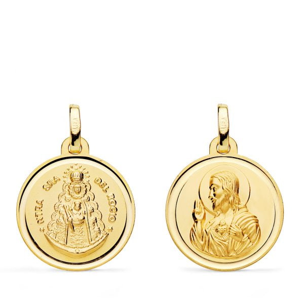 18K MEDALLA ESCAPULARIO VIRGEN DEL ROCIO Y CORAZON JESUS 18 MM