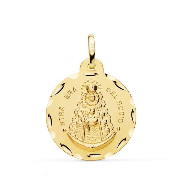 18K MEDALLA VIRGEN DEL ROCIO TALLADA 24 MM