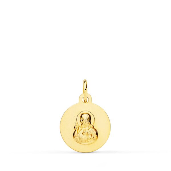 18K ESCAPULARIO LISO VIRGEN DEL CARMEN CORAZON DE JESUS LISO 12 MM - Imagen 3