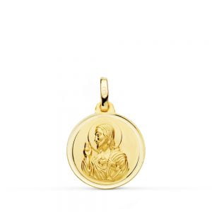 18K MEDALLA CRISTO SAGRADO CORAZON DE JESUS BISEL 16 MM