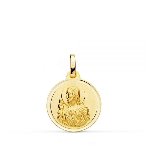 18K MEDALLA CRISTO SAGRADO CORAZON DE JESUS BISEL 16 MM