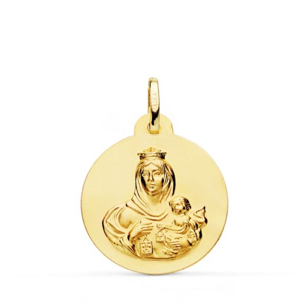 18K ESCAPULARIO LISO VIRGEN DEL CARMEN CORAZON JESUS 22 MM - Imagen 3