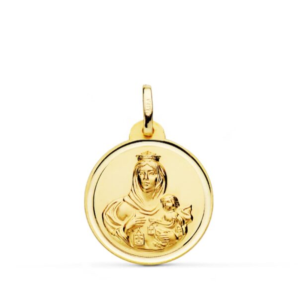 18K ESCAPULARIO BISEL VIRGEN DEL CARMEN CORAZON DE JESUS 20 MM - Imagen 3