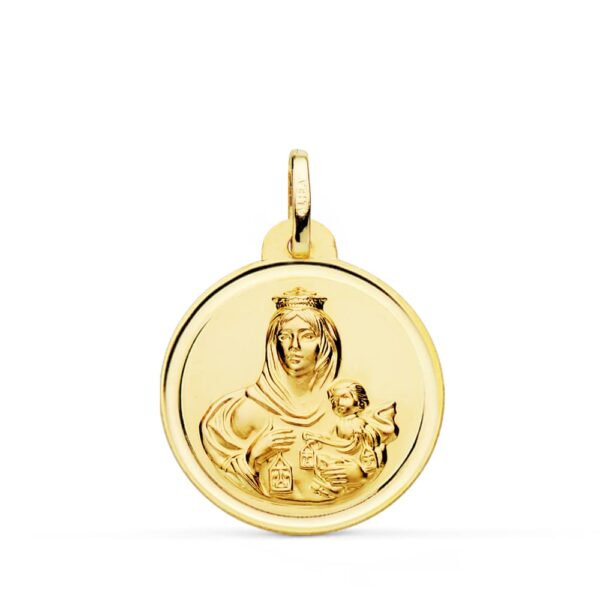 18K ESCAPULARIO BISEL VIRGEN DEL CARMEN CORAZON DE JESUS 22 MM - Imagen 3