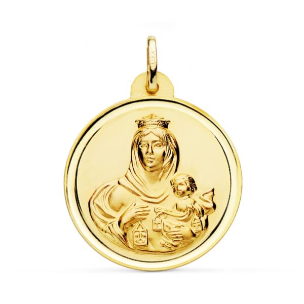 18K ESCAPULARIO BISEL VIRGEN CARMEN Y CORAZON DE JESUS 28 MM - Imagen 3