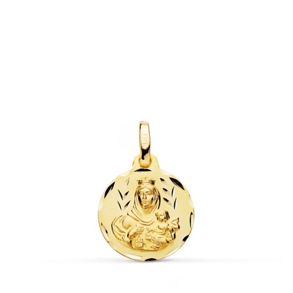 18K ESCAPULARIO TALLADO VIRGEN DEL CARMEN CORAZON DE JESUS 14 MM - Imagen 3