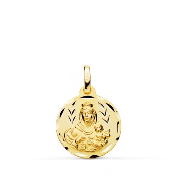 18K MEDALLA TALLADA VIRGEN DEL CARMEN 16 MM