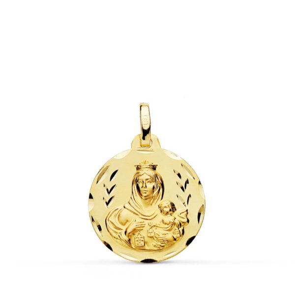 18K ESCAPULARIO TALLADO VIRGEN DEL CARMEN CORAZON DE JESUS 18 MM - Imagen 3