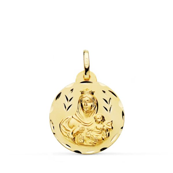 18K ESCAPULARIO TALLADO VIRGEN DEL CARMEN CORAZON DE JESUS 20 MM - Imagen 3