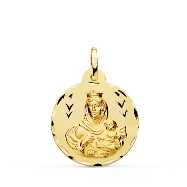 18K ESCAPULARIO TALLADO VIRGEN DEL CARMEN Y CORAZON DE JESUS 22 MM - Imagen 3